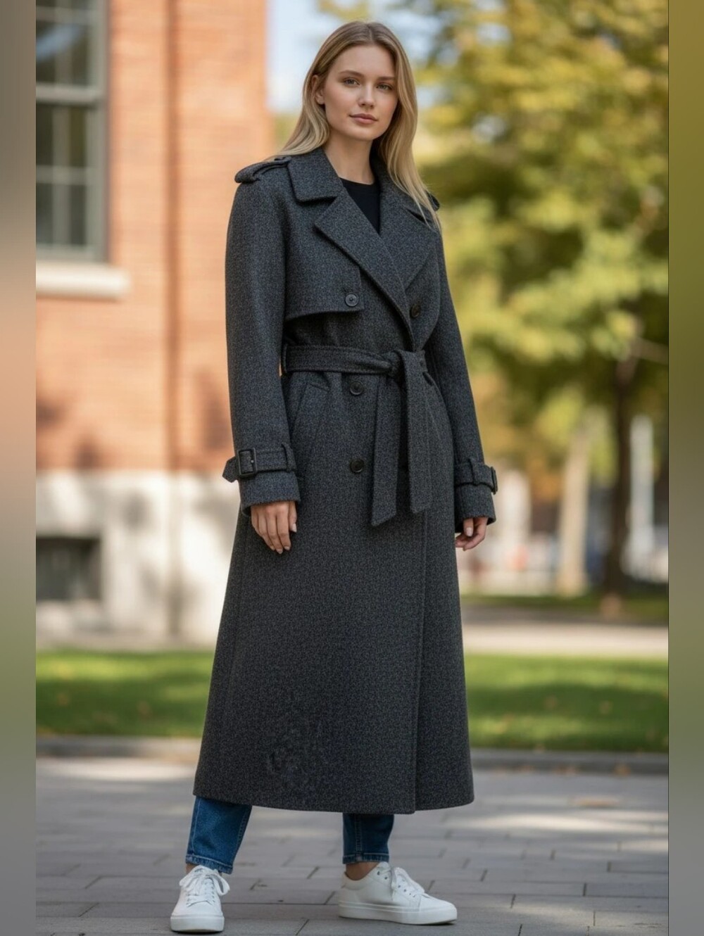 Zara WomanCharcoal Gray Woolblend Double Breasted Long Coat Size Small